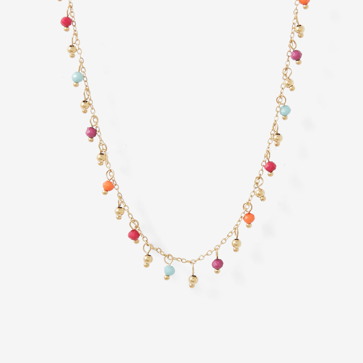 Collier perles à facettes multicolores en acier inoxydable