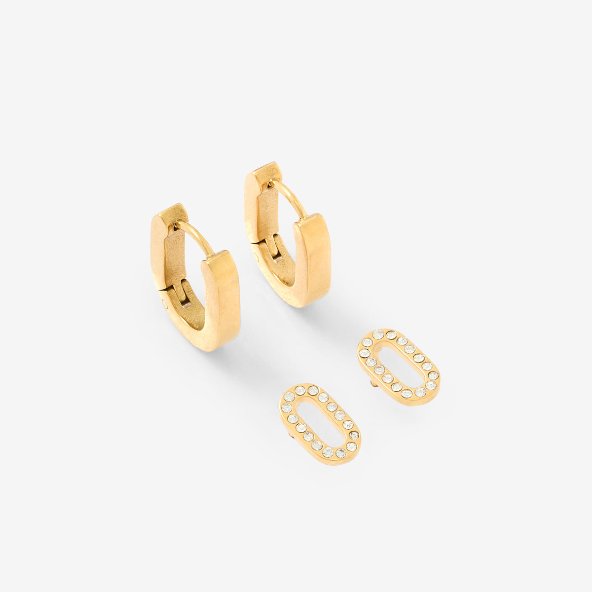 Set de 2 boucles d'oreilles créoles et strassées