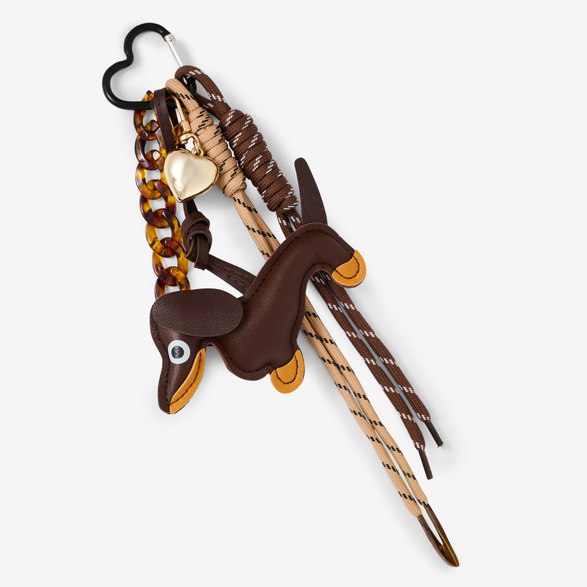 Porte-clés teckel, cordon et chaine en résine