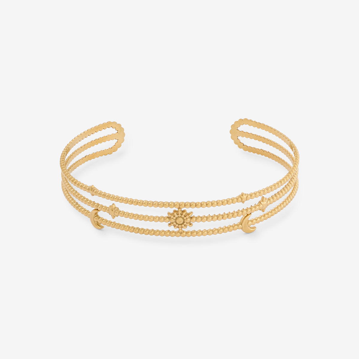 Manchette multi rangs étoile et soleil Acier Inoxydable