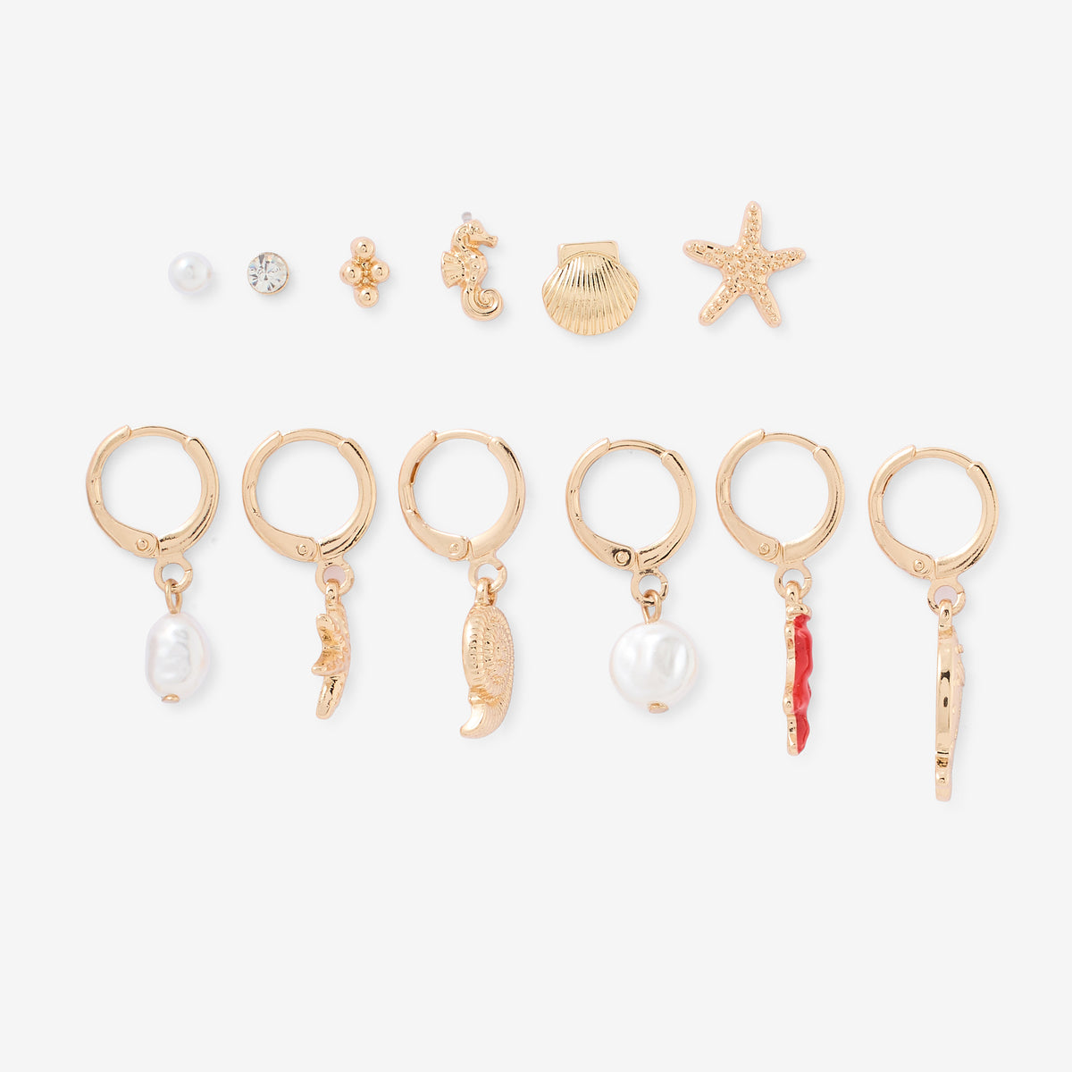 Set de 12 boucles d'oreilles créoles et puces