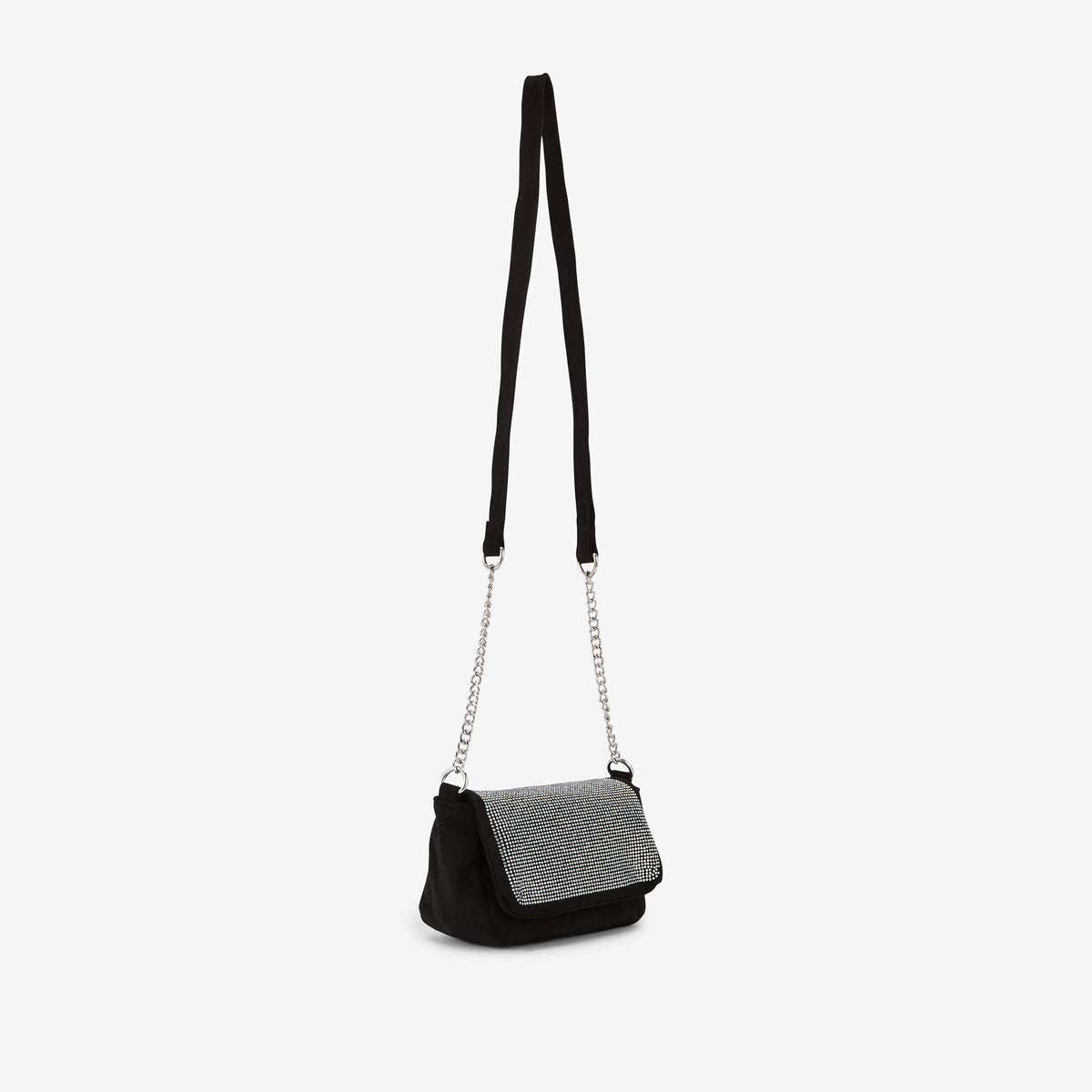 Petit sac à bandoulière effet suédé et strass