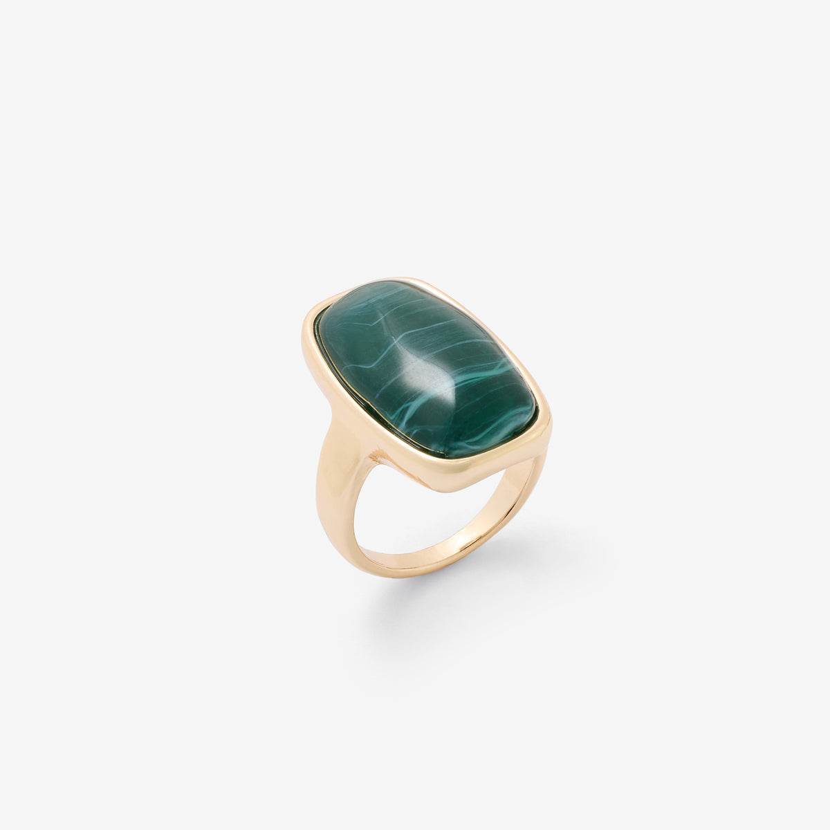 Bague avec pierre en résine verte rectangulaire