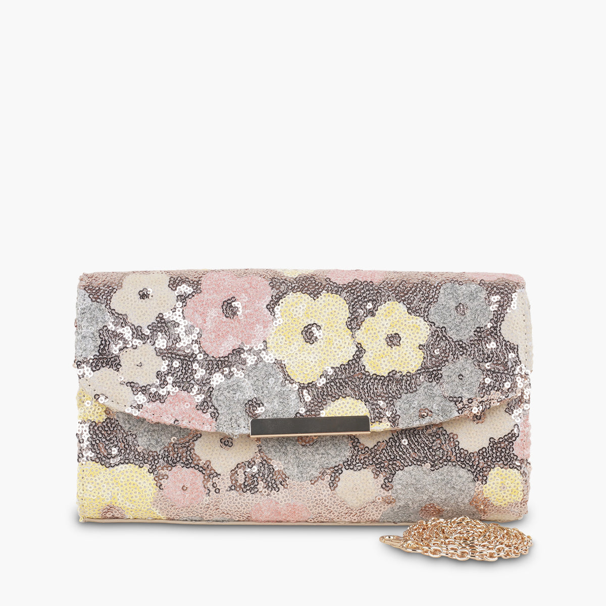 Pochette sequins à fleurs