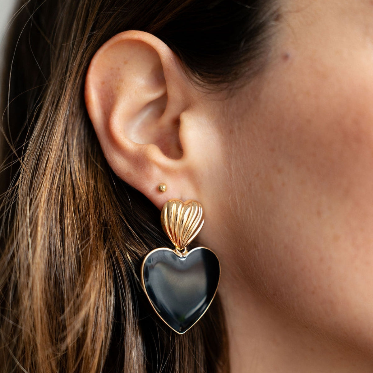 Boucles d’oreilles cœurs noir et doré