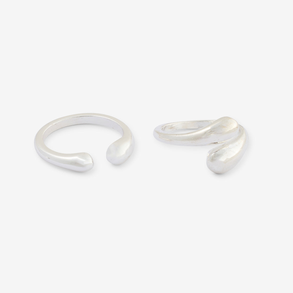 Set de 2 bagues ouvertes argentées