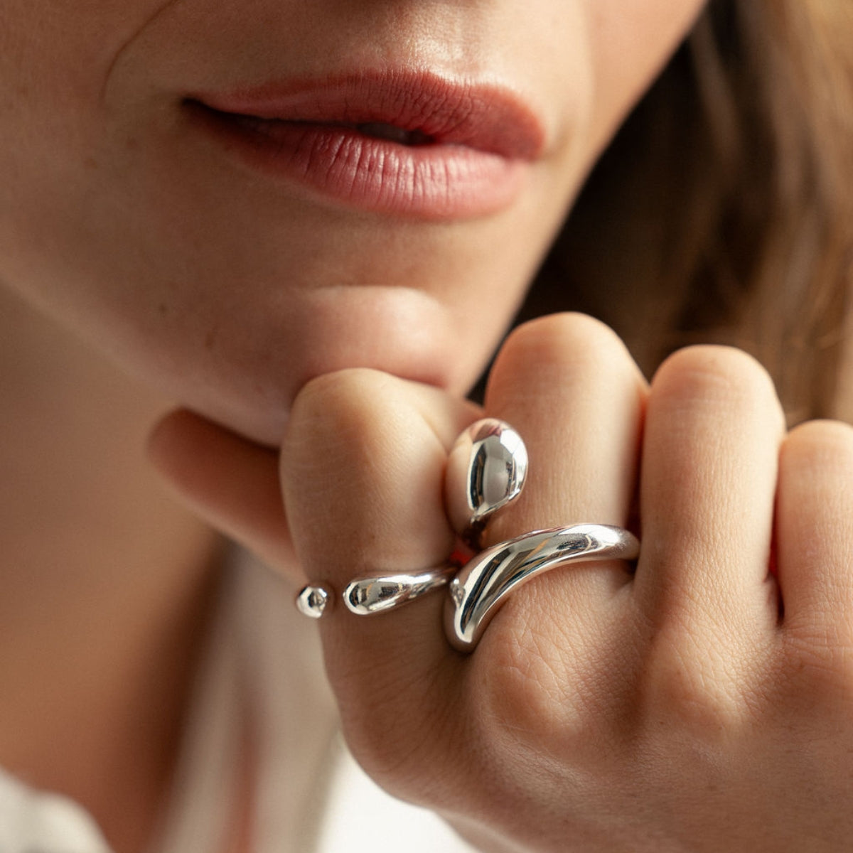 Set de 2 bagues ouvertes argentées