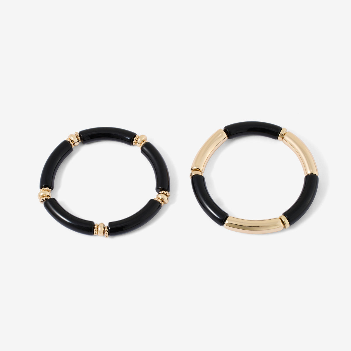 Set de 2 bracelets tubes en résine noire et dorée