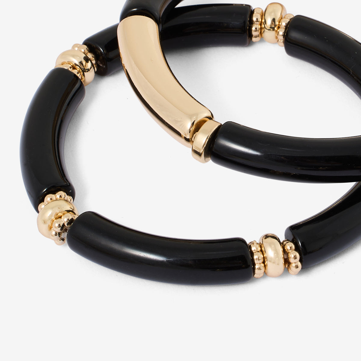 Set de 2 bracelets tubes en résine noire et dorée