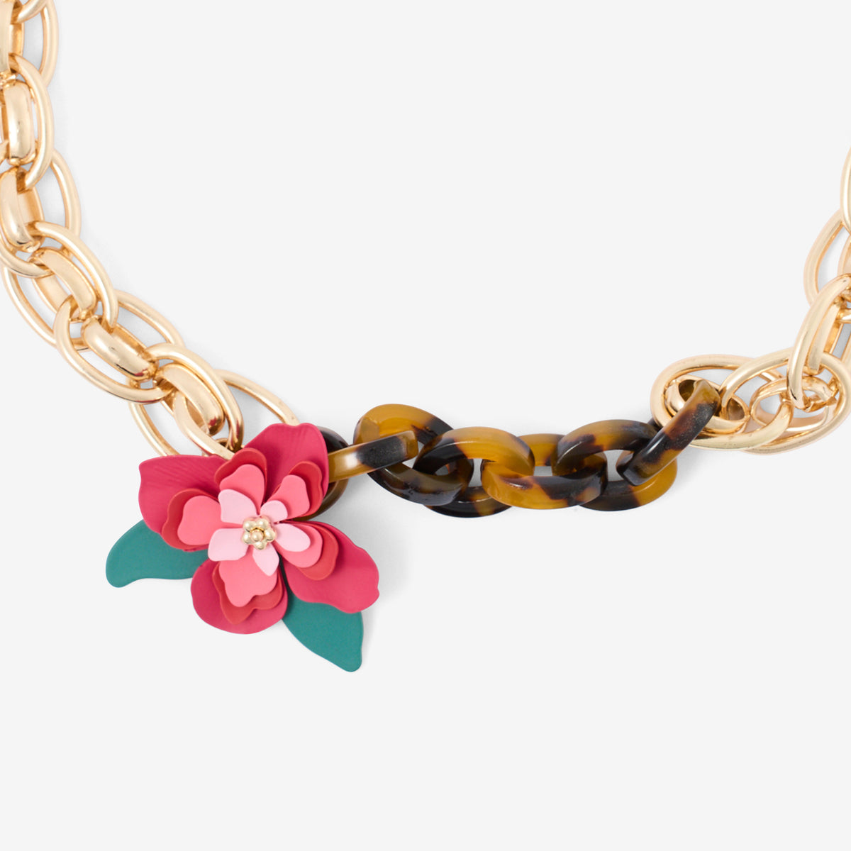 Collier grosse chaine avec fleurs