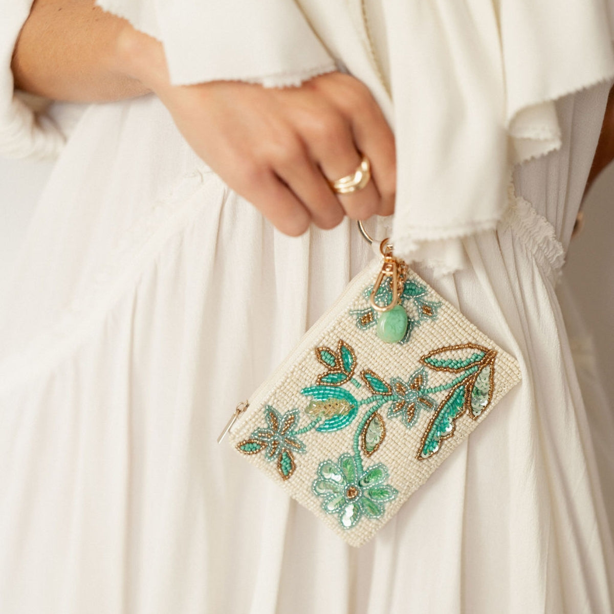 Porte-clés mini porte-monnaie perlé