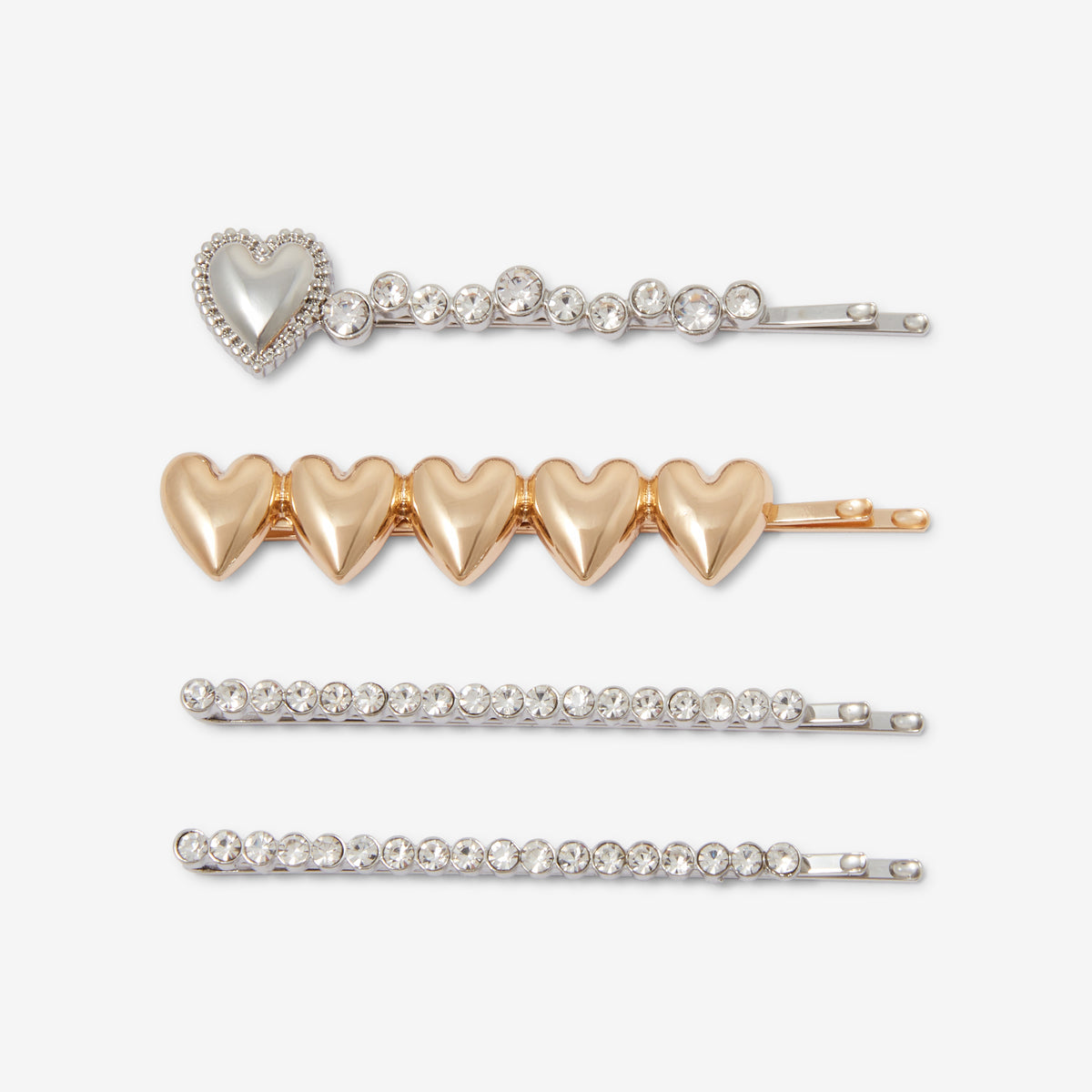 Set de 4 pinces cœurs et strass