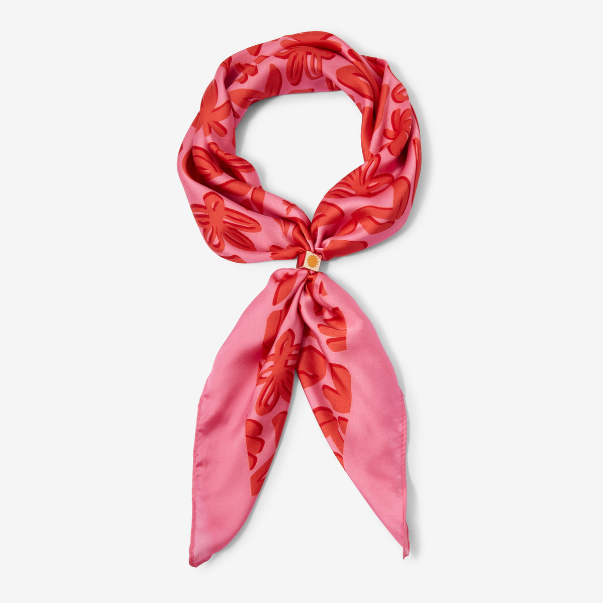 Collier foulard imprimé rose et rouge avec bague