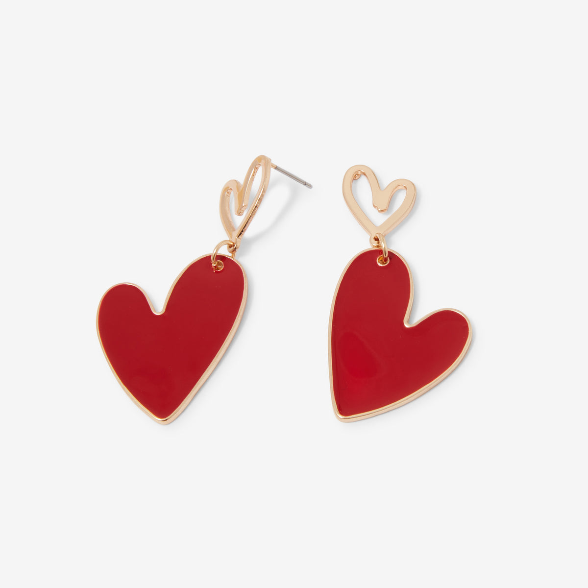 Boucles d'oreilles pendantes double cœur rouge