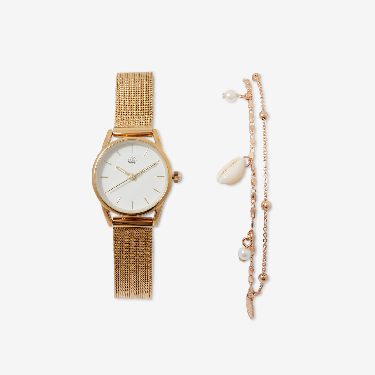 Coffret montre et bracelet chaîne pampilles coquillages