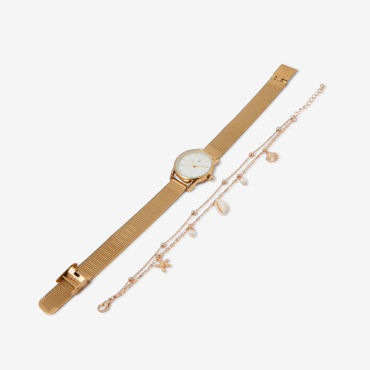 Coffret montre et bracelet chaîne pampilles coquillages
