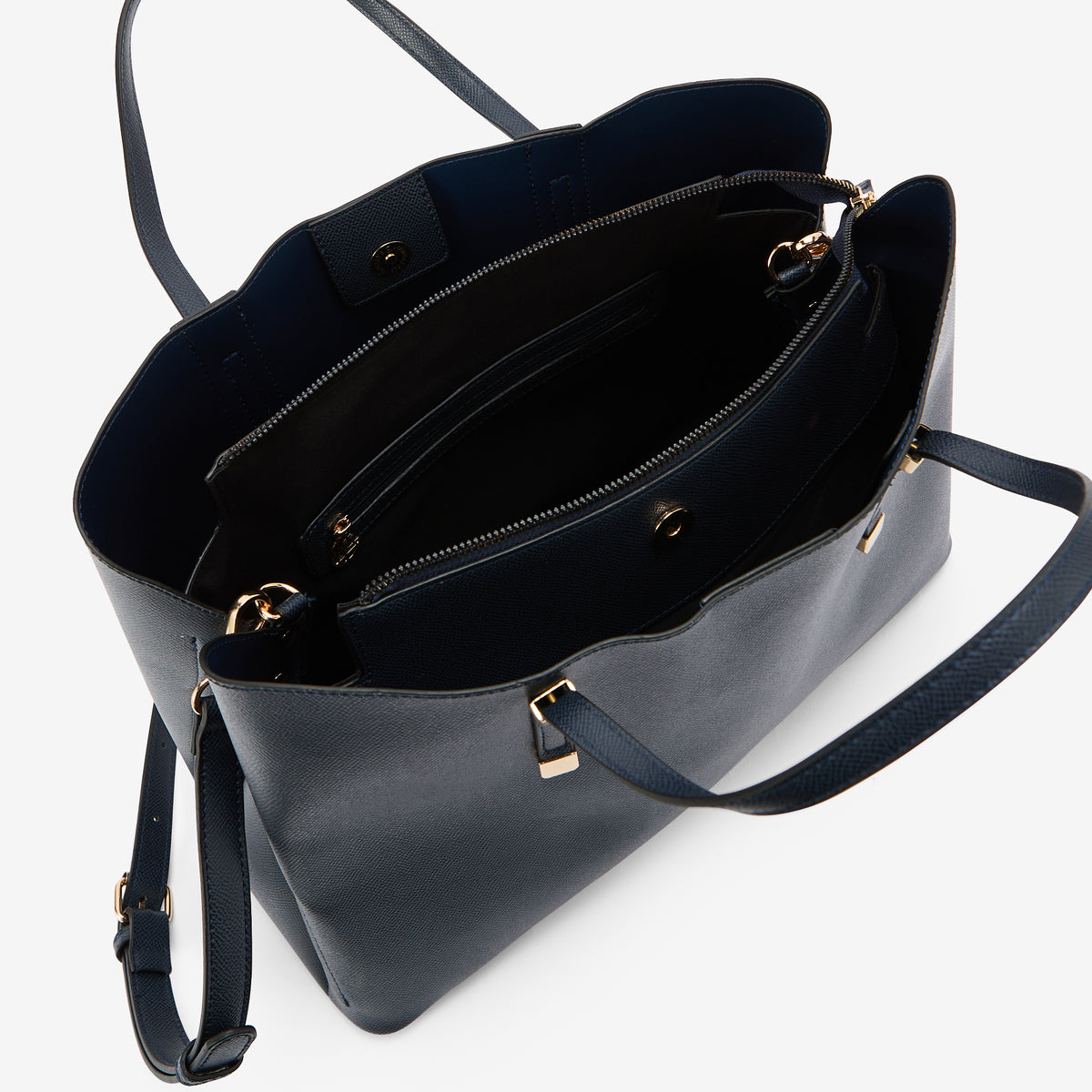 Grand sac à main effet grainé bleu marine