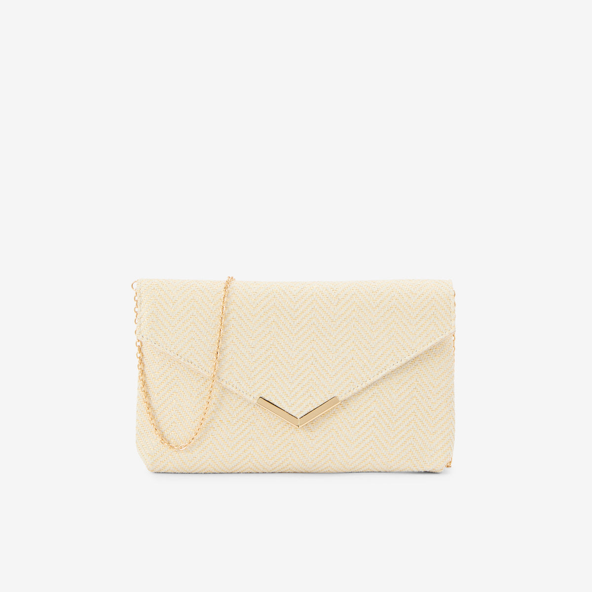 Pochette effet paille à motif géométrique ivoire