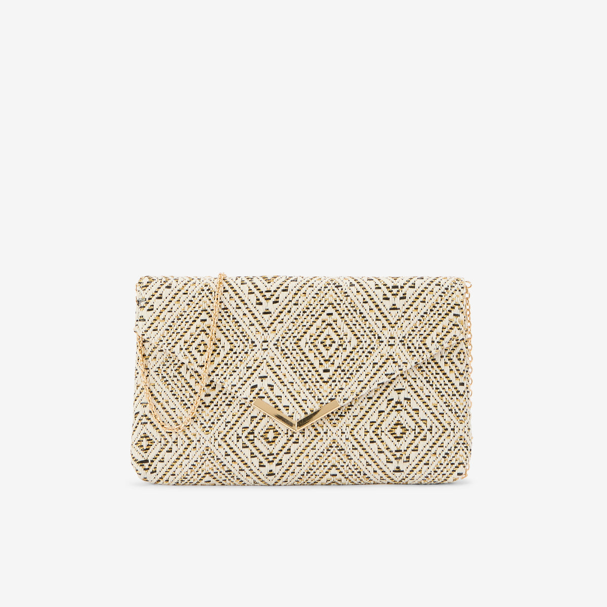 Pochette effet paille à motif géométrique écru