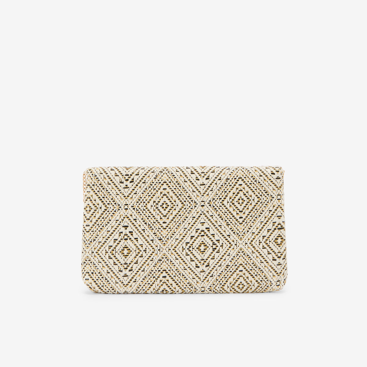 Pochette effet paille à motif géométrique écru