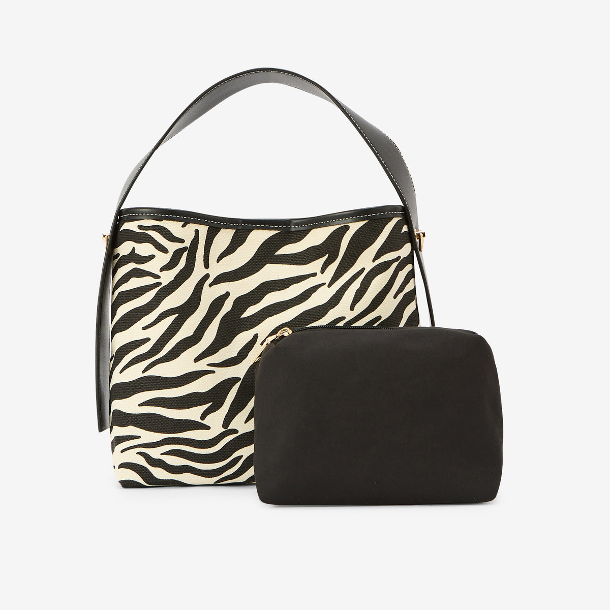 Sac épaule motif zèbre beige et marron