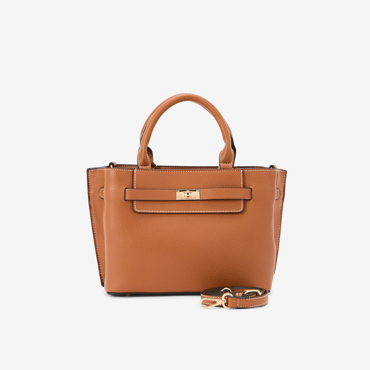 Sac porté main effet grainé camel