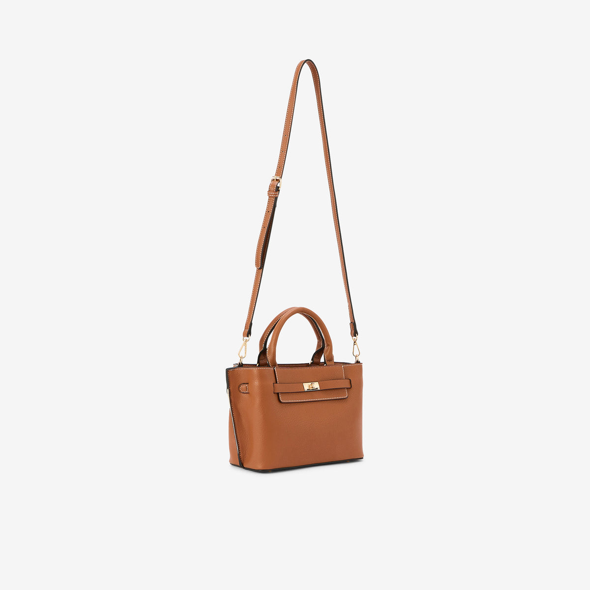 Sac porté main effet grainé camel