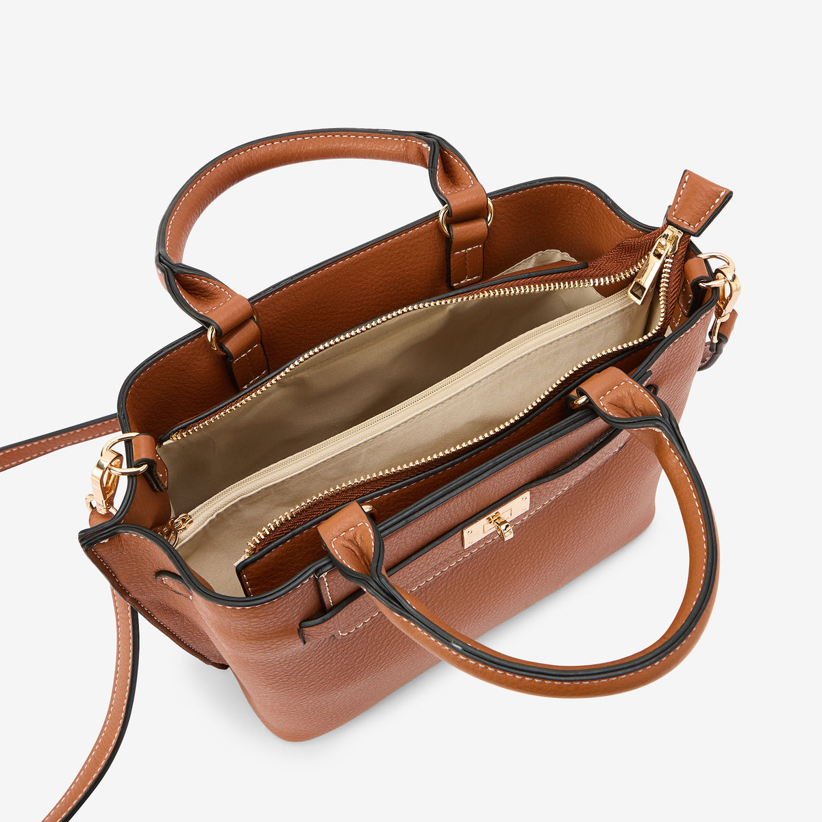 Sac porté main effet grainé camel