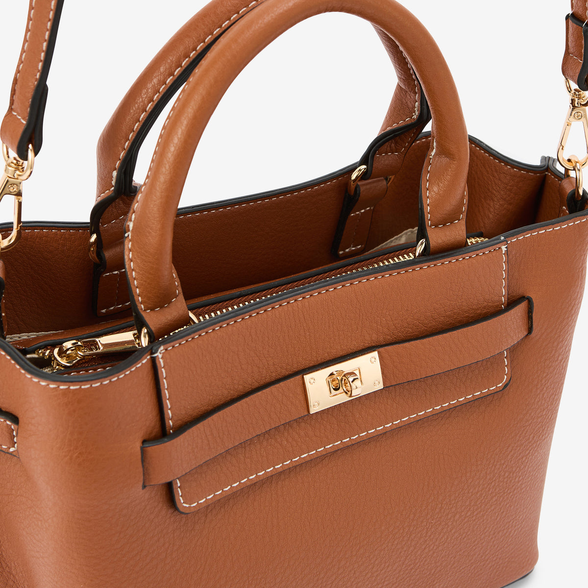 Sac porté main effet grainé camel