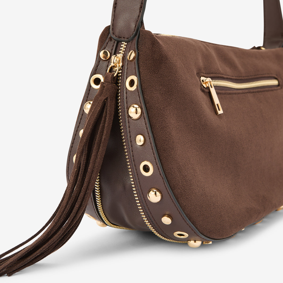 Sac effet suédé marron à franges