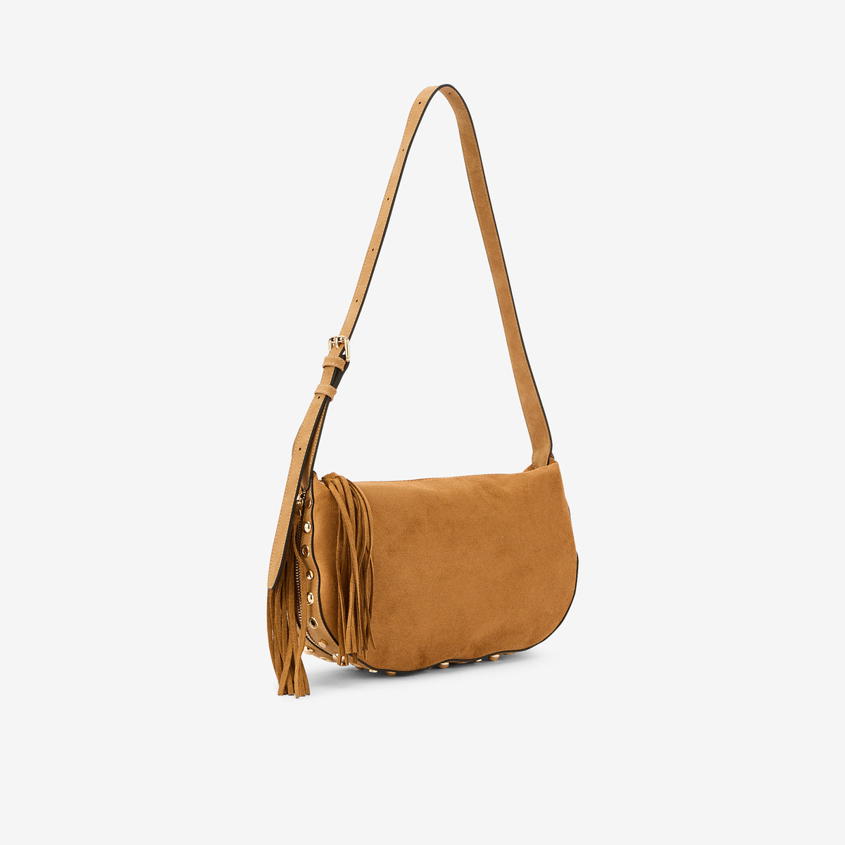 Sac effet suédé camel à franges