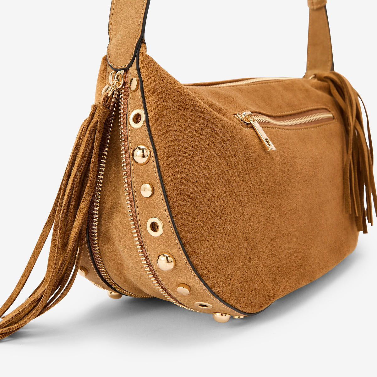 Sac effet suédé camel à franges