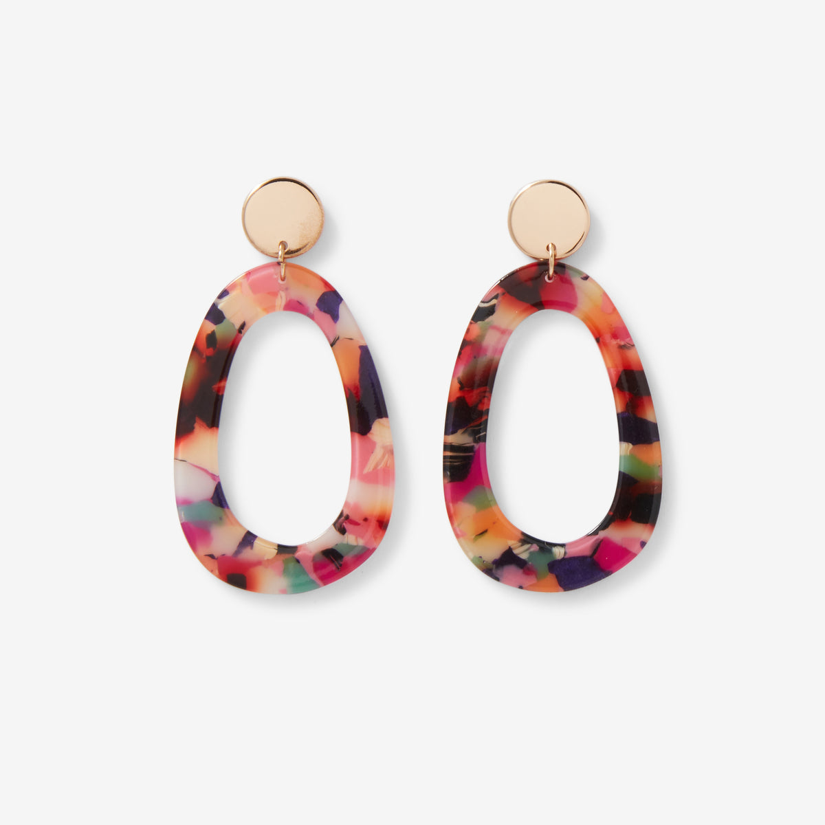 Boucles d'oreilles anneaux résine multicolore