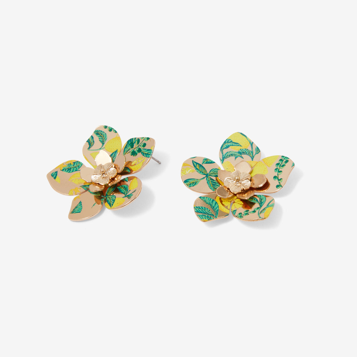 Boucles d'oreilles fleurs Balagane imprimé citron