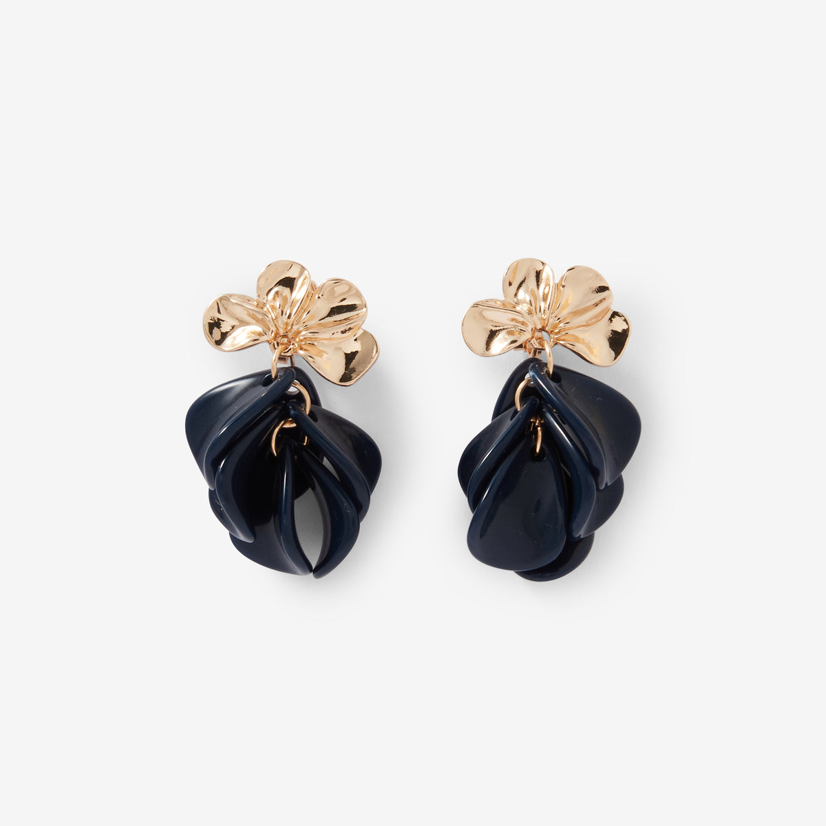 Boucles d'oreilles clips - fleurs et pétales bleu foncé