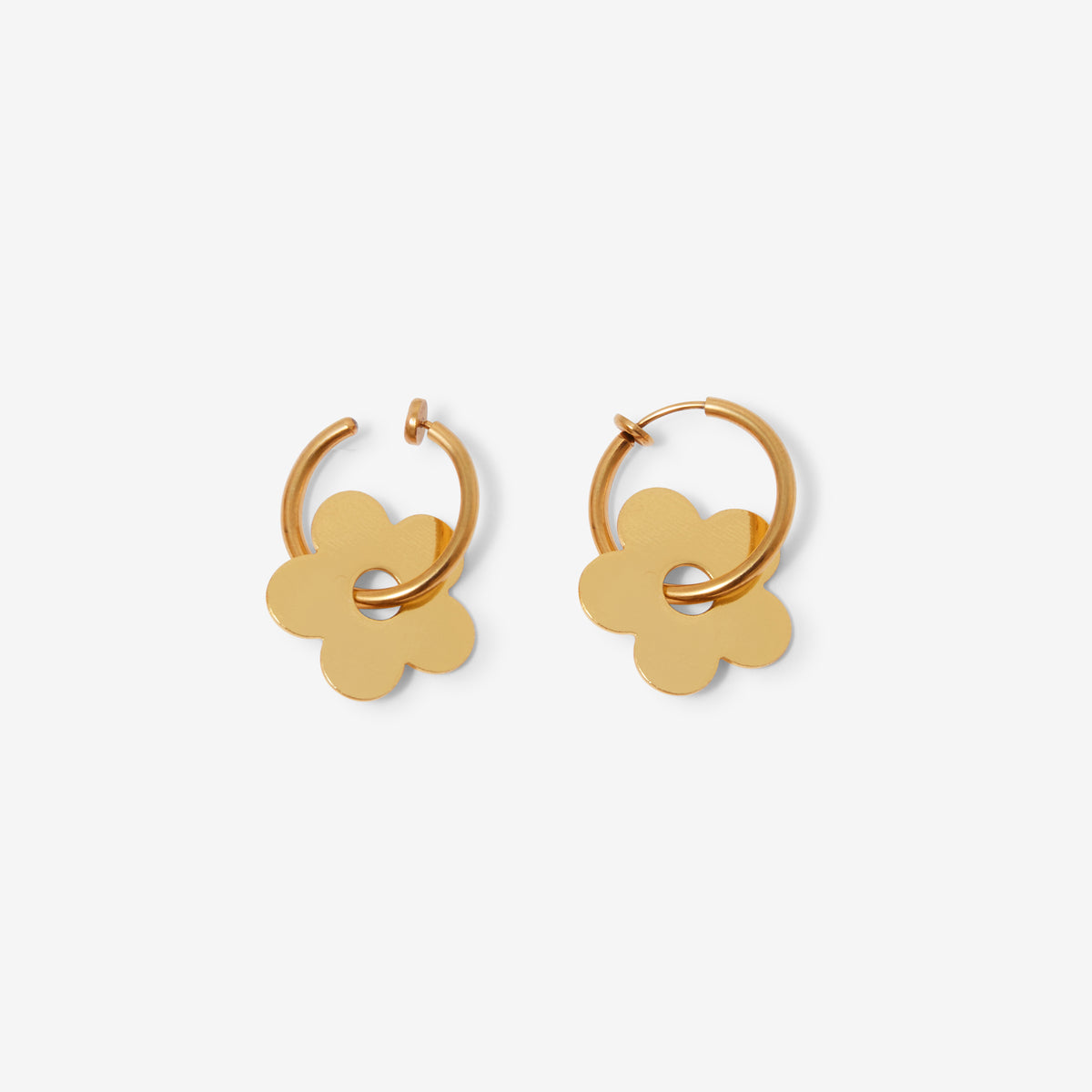 Boucles d'oreilles clips - créoles fleurs dorées