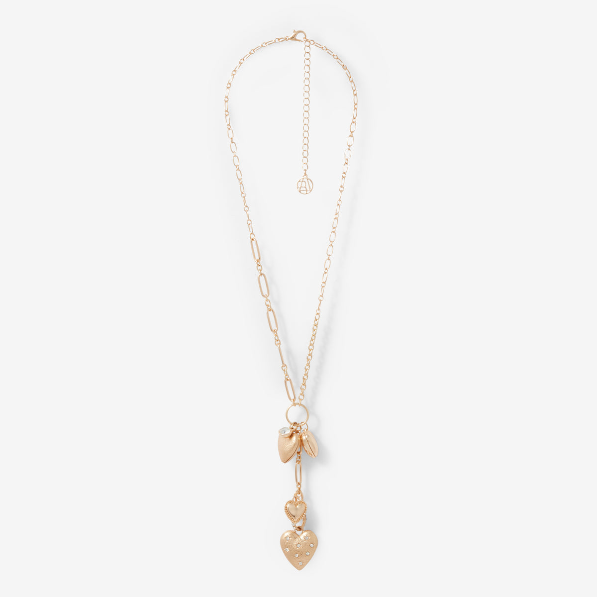 Collier Y pendentifs cœurs dorés