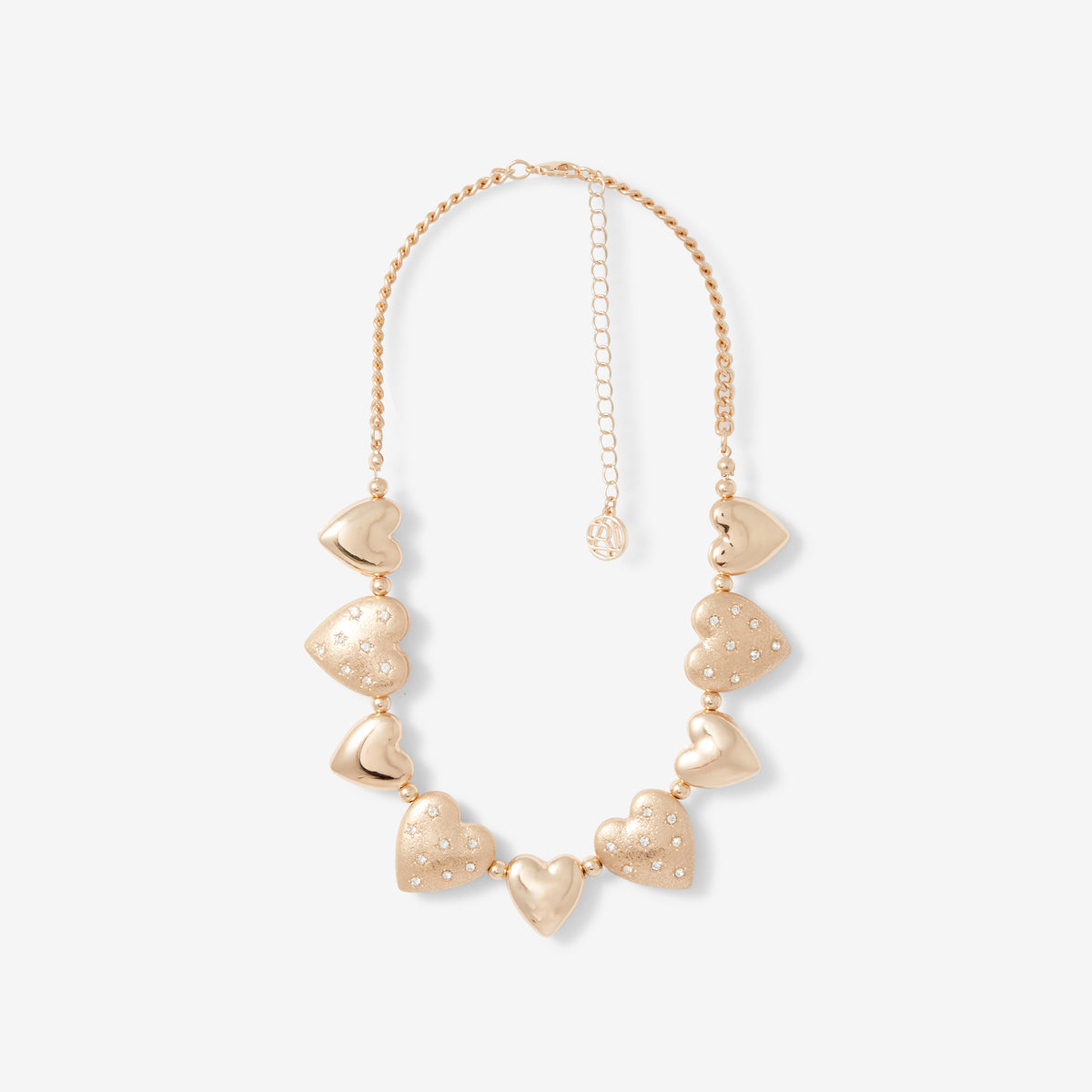 Collier cœurs en métal doré avec strass