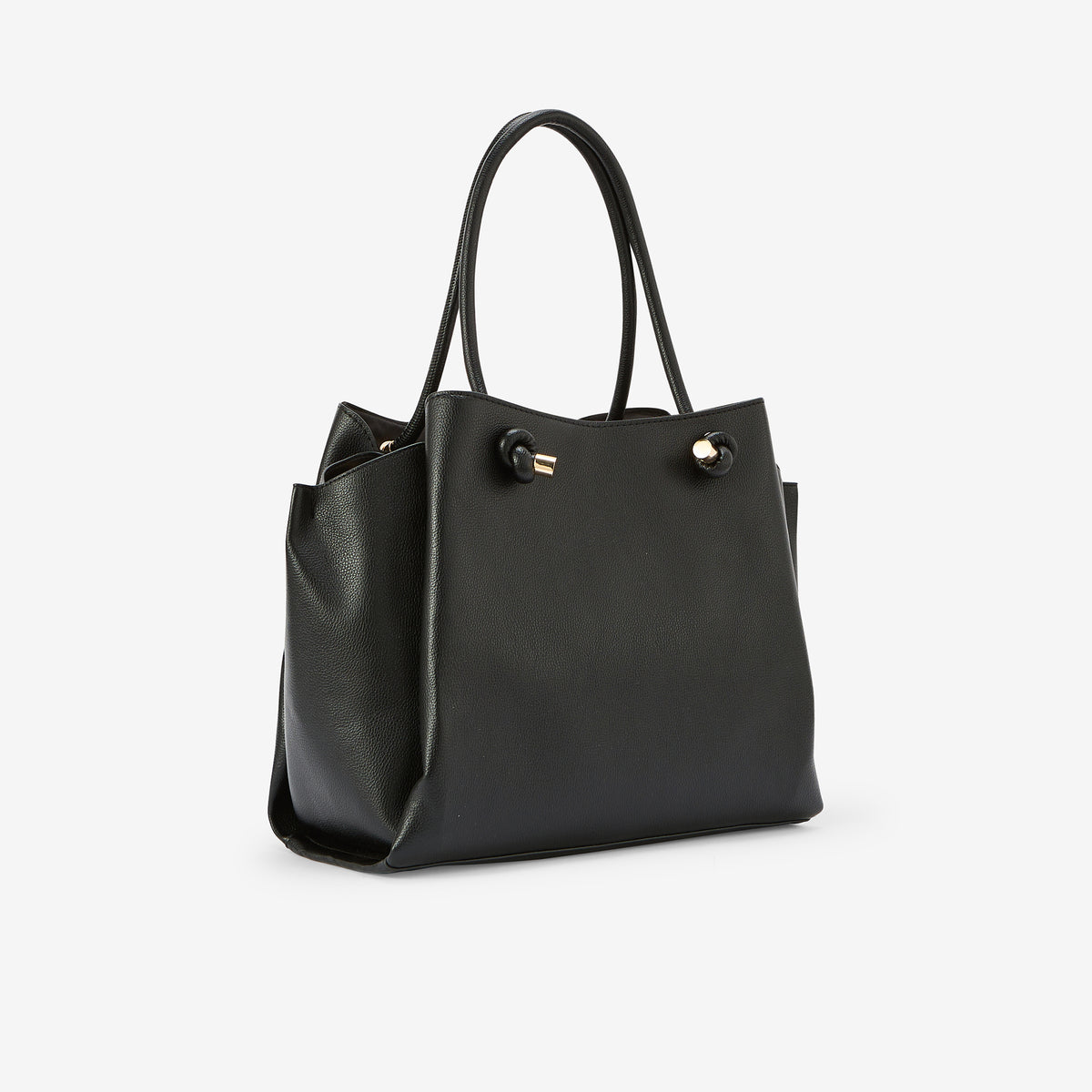 Sac porté épaule noir effet grainé anses nœuds