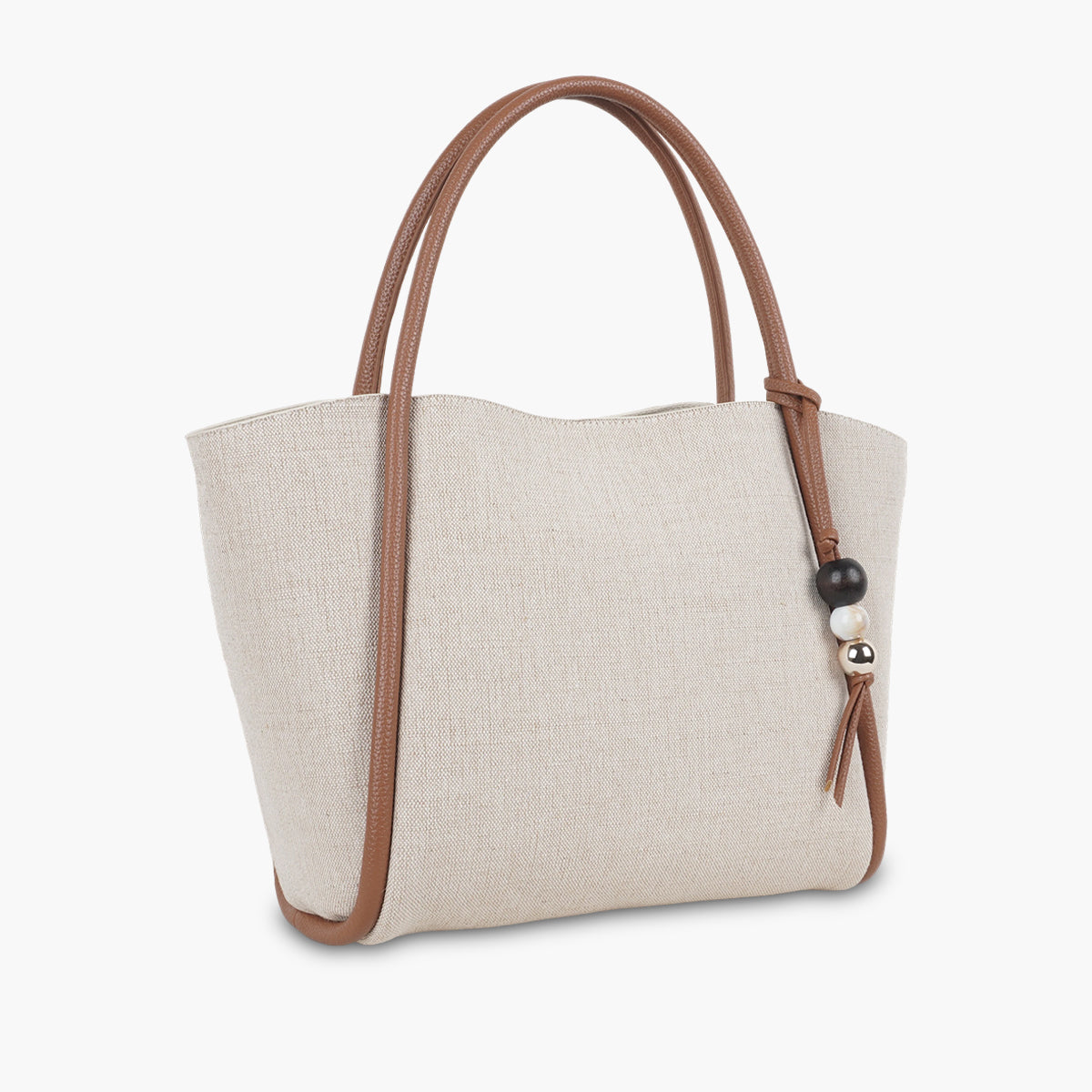 Cabas textile beige et camel