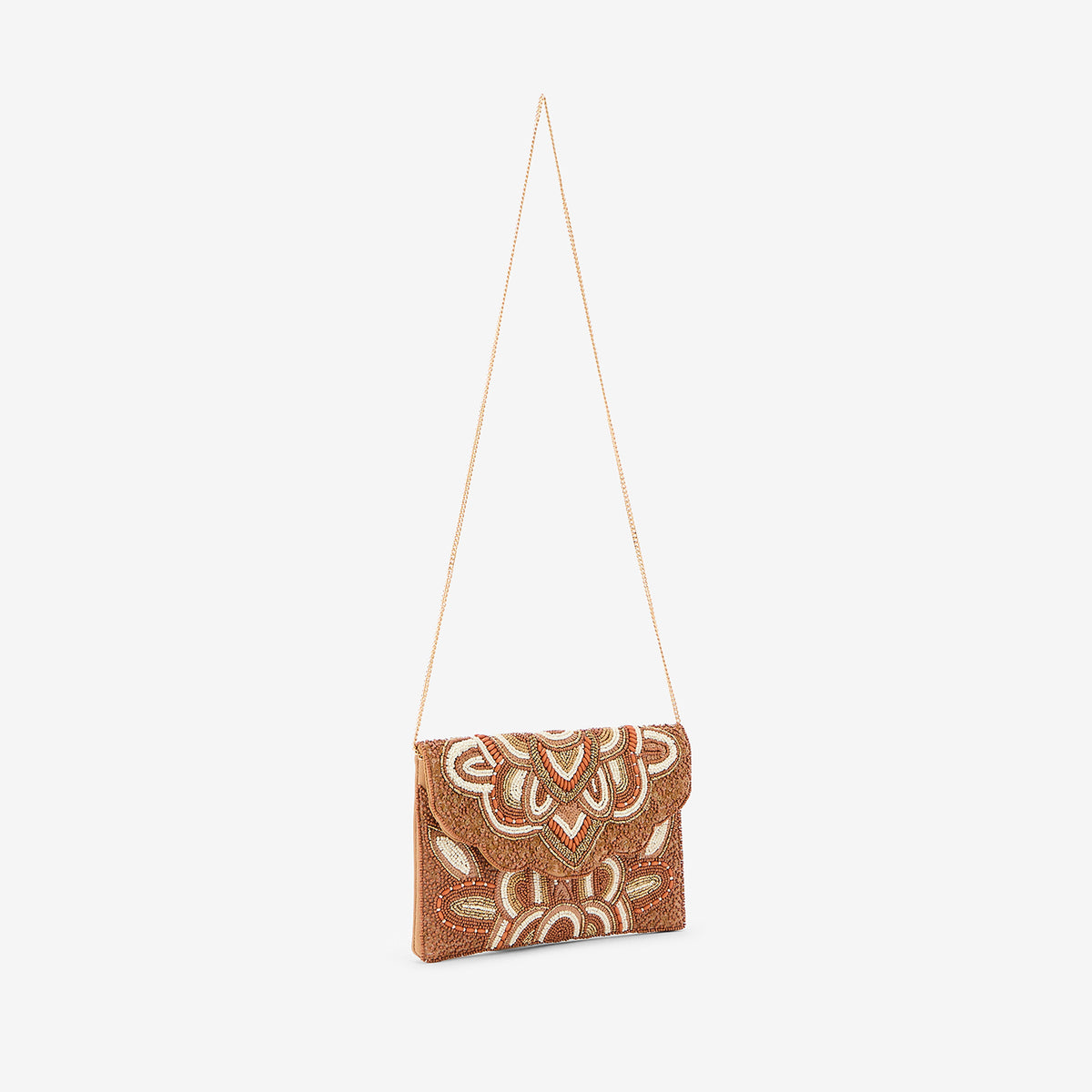 Pochette perlée marron et orange à motif mandala