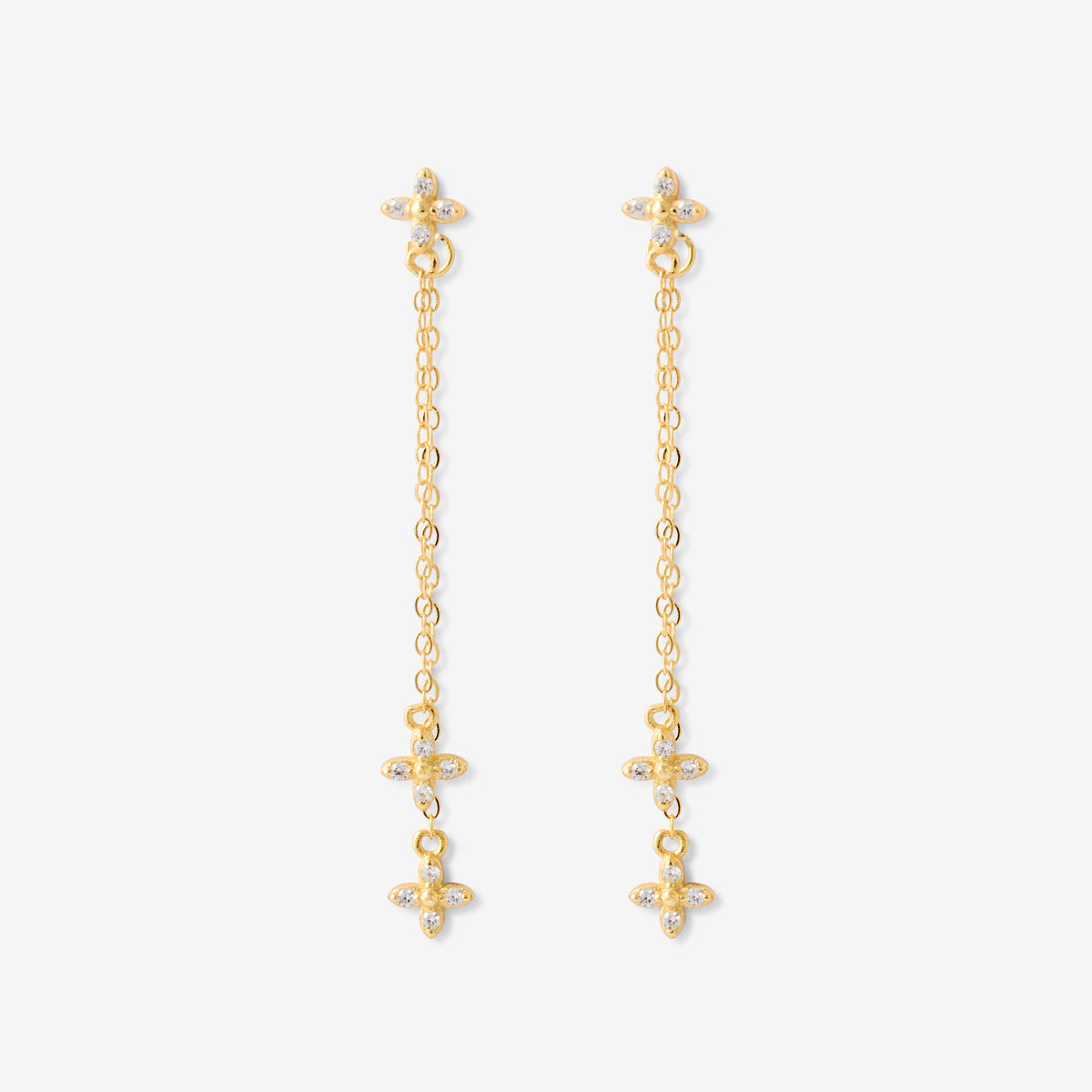Puces d'oreilles chaine et pétales avec zirconium en argent garanti