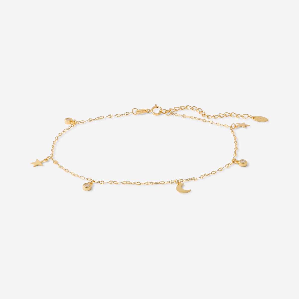 Chaine de cheville avec étoiles et lune en argent garanti