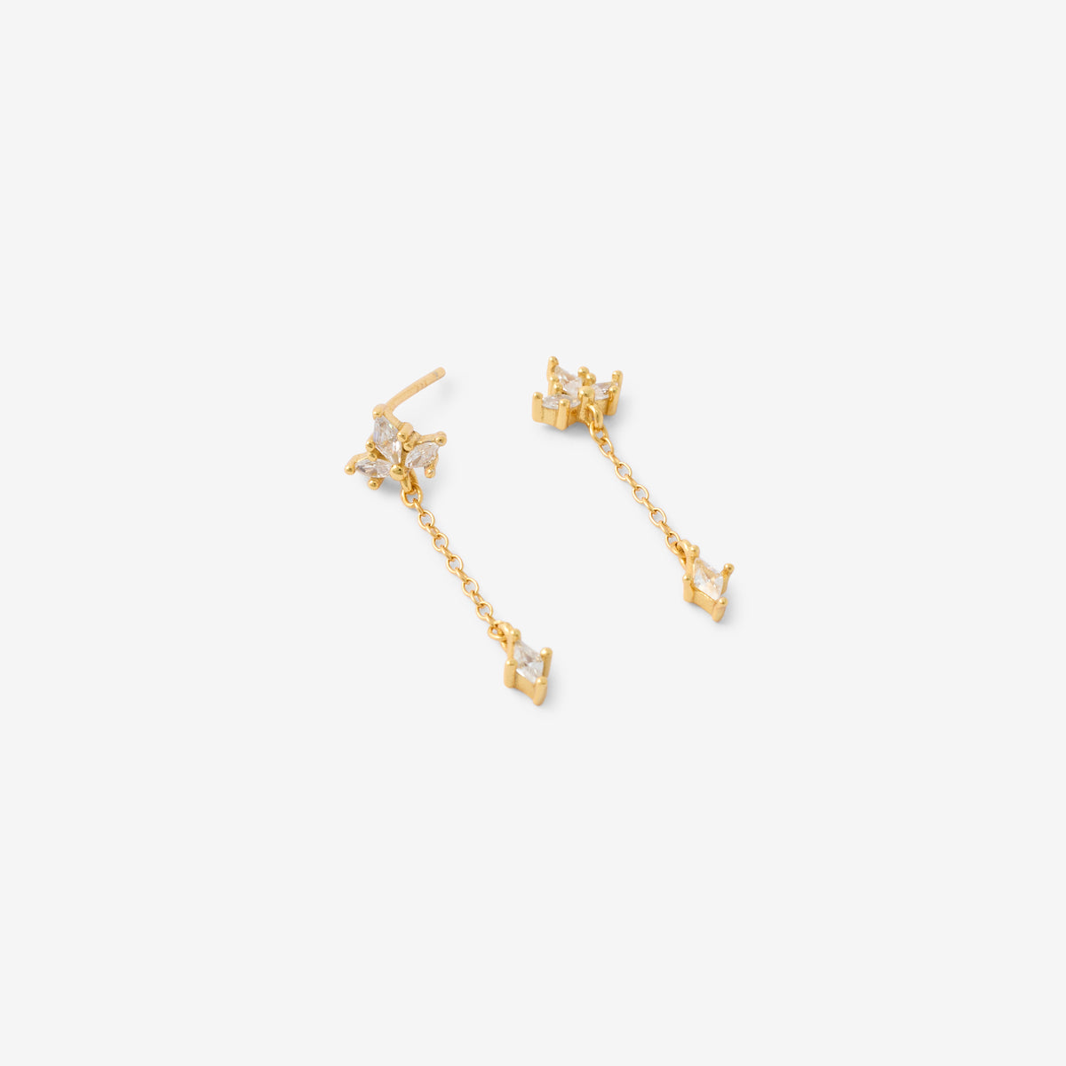 Boucles d'oreilles zircon et chaine - argent 925 doré
