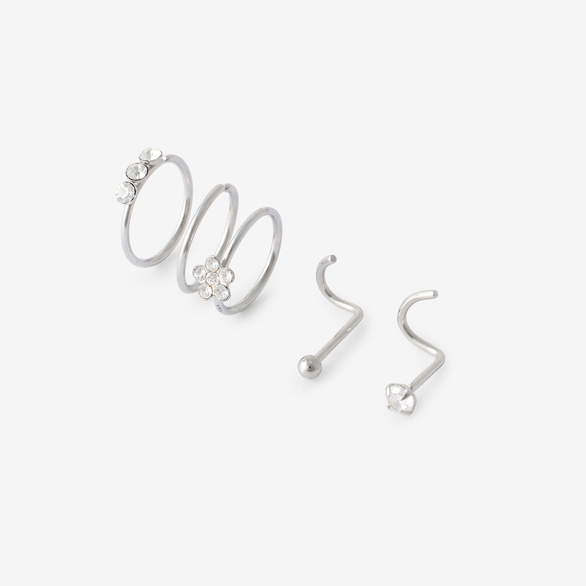 Set de 5 piercings nez en acier chirurgical avec strass de zirconium