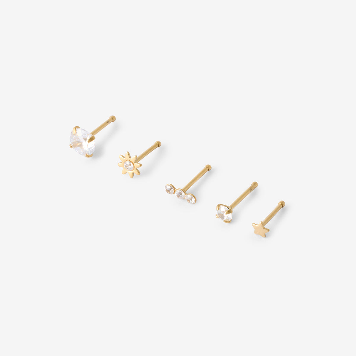 Set de 5 piercings nez en acier inoxydable et strass de zircon