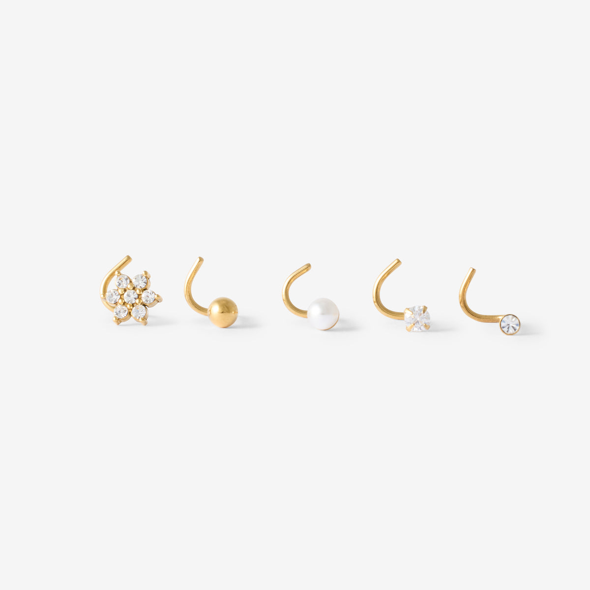 Set de 5 piercings en acier inoxydable et strass de zircon