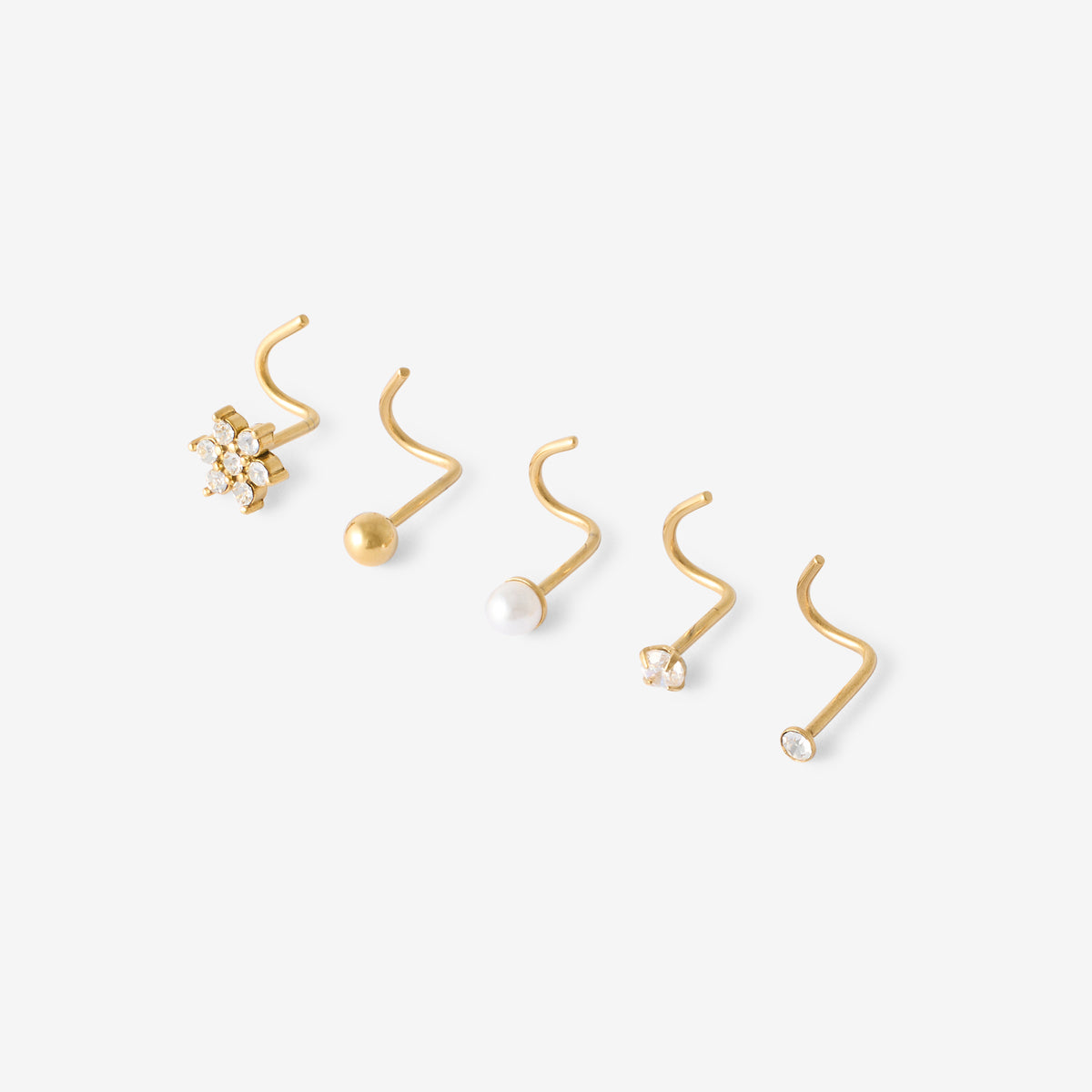 Set de 5 piercings en acier inoxydable et strass de zircon