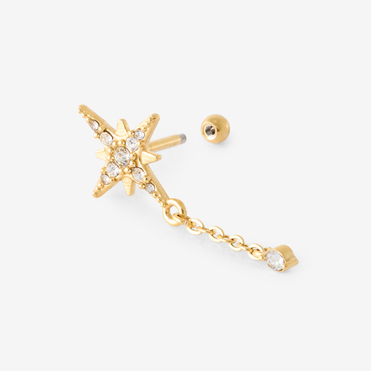 Piercing helix/tragus étoile et chaine en acier chirurgical