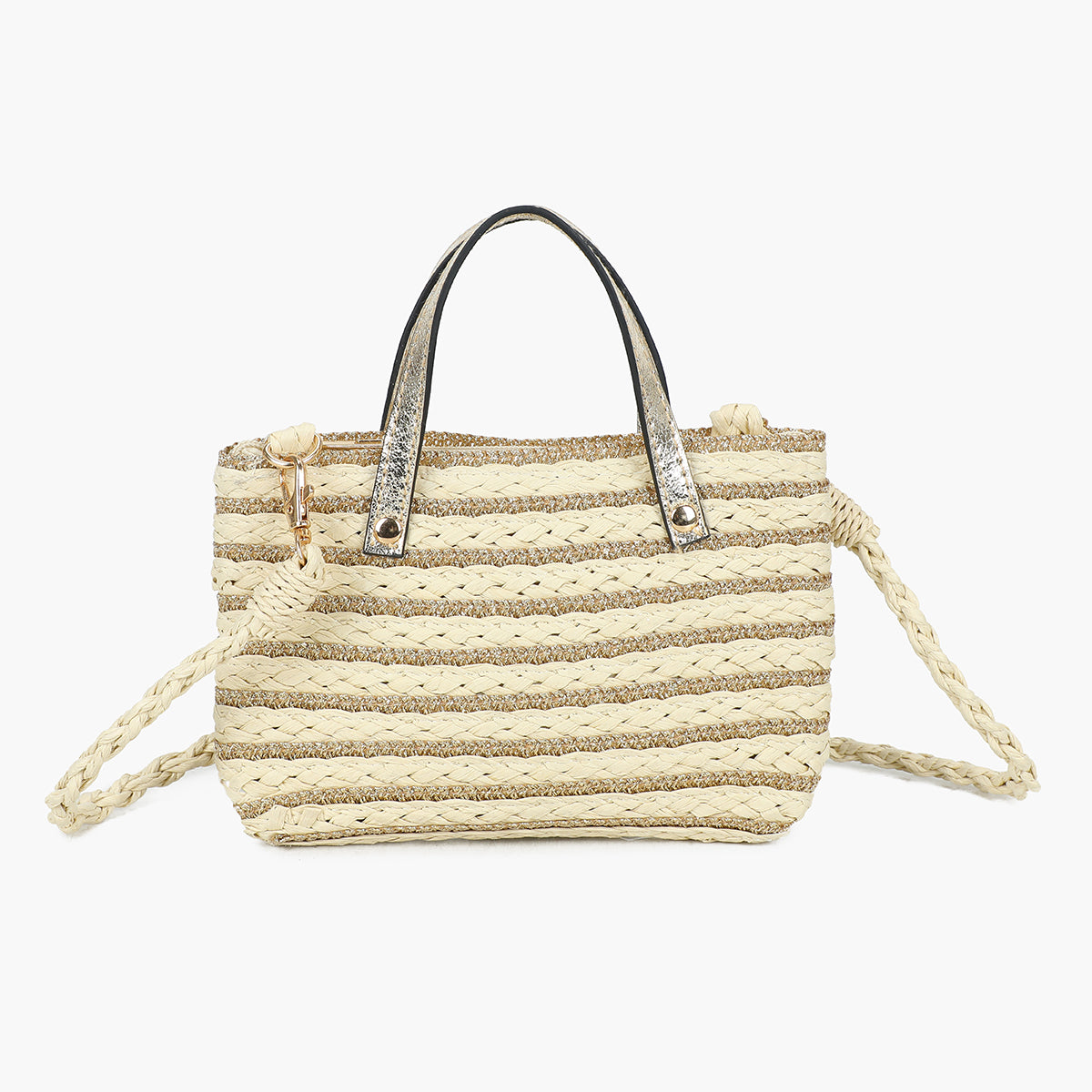 Pochette rayée beige effet paille à bandoulière